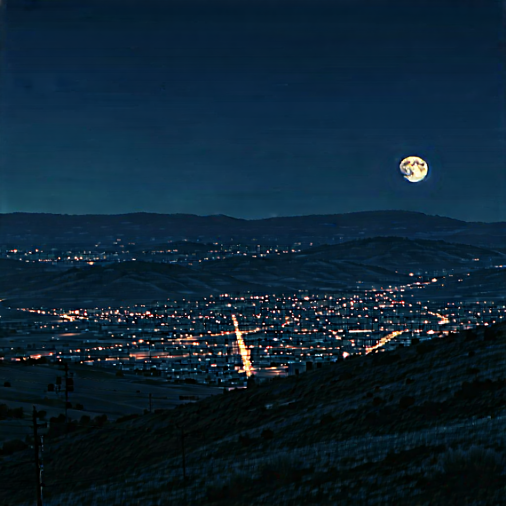 Urban Octane Render: Cityscape Of Small Town During Night With Captures Beautiful