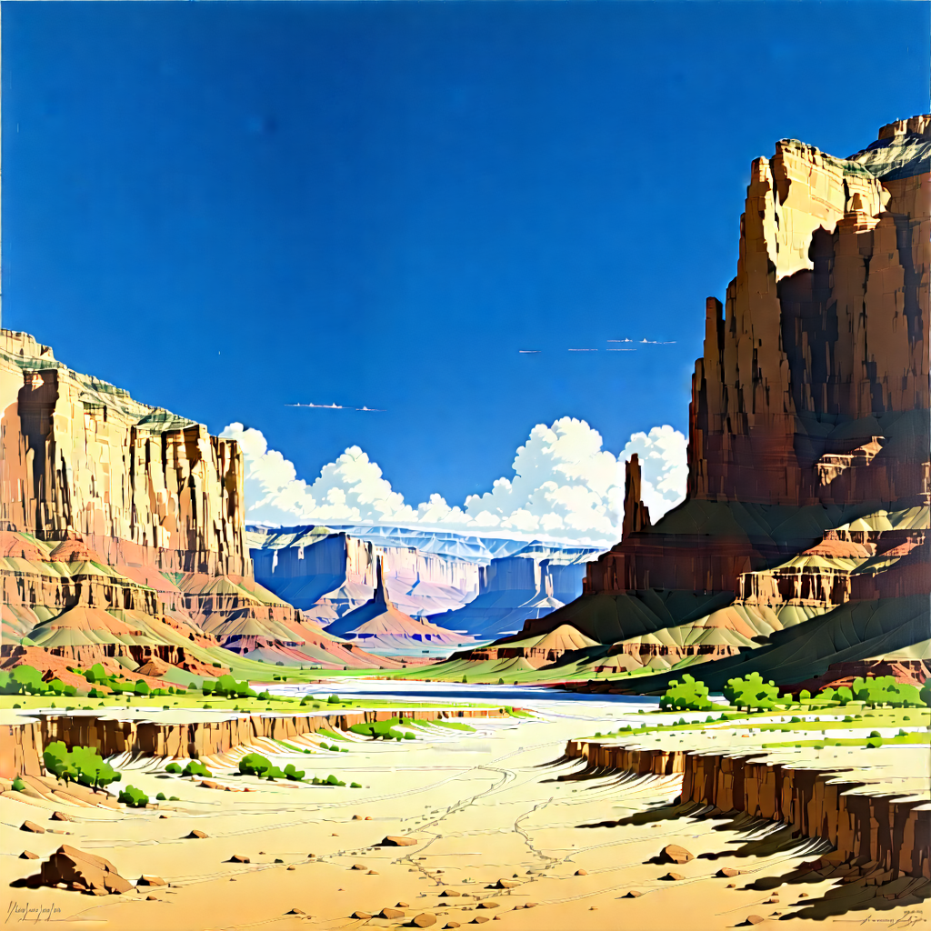 Nature Lithograph: Clear Sky Over Canyon Floor With Painting Beautiful