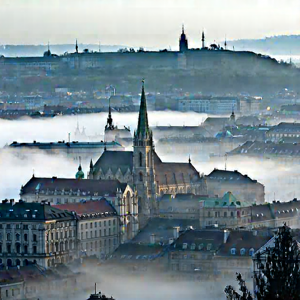 Urban Blender Artwork: Cityscape of historic city center during foggy morning