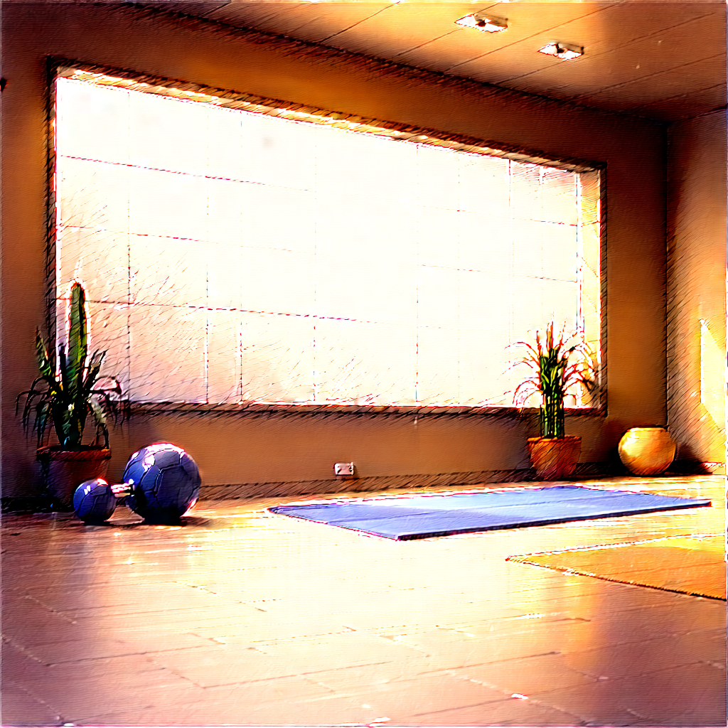 Lifestyle Pencil Sketch: Wellness Scene With Fitness Equipment With Image, There