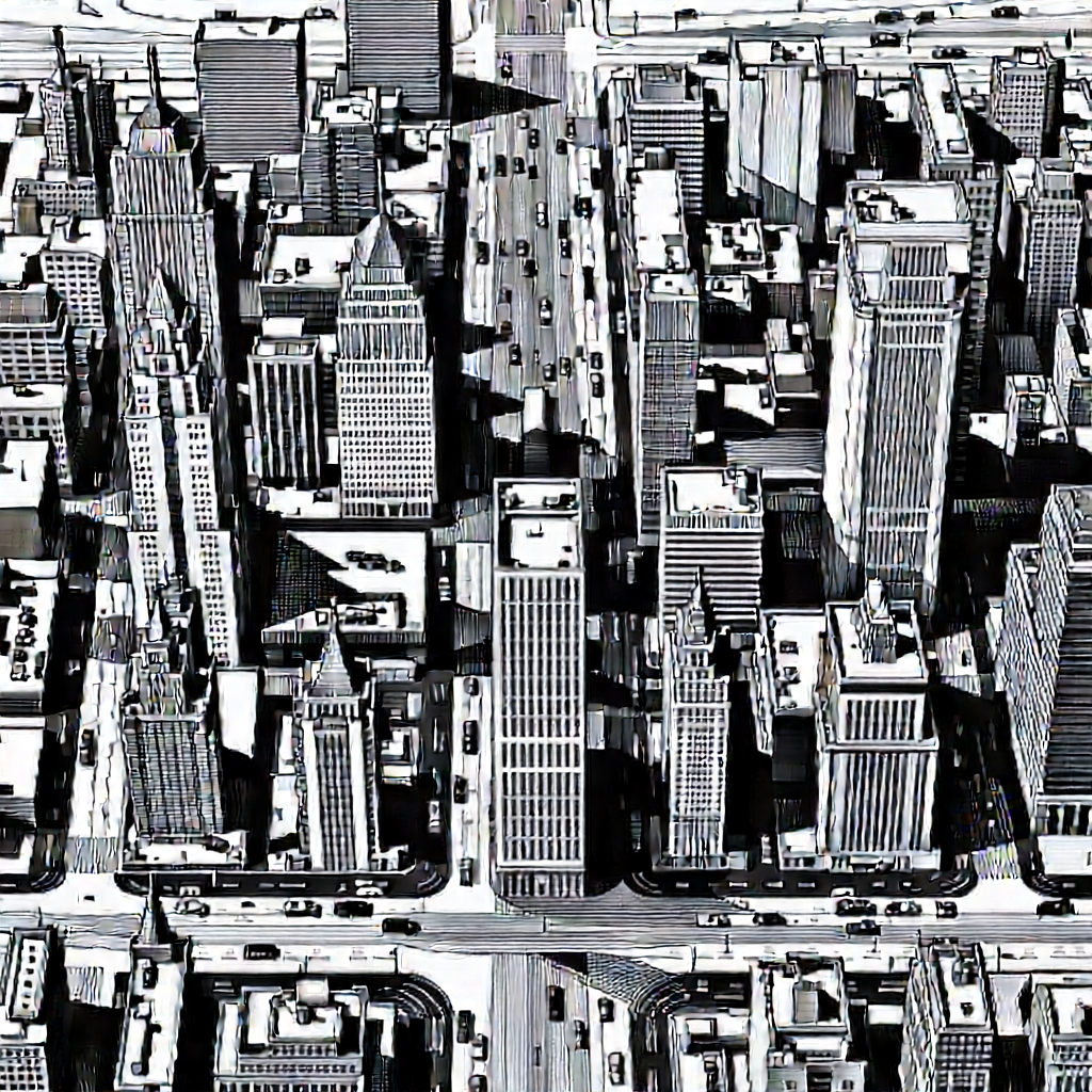 Urban Etching: Aerial view of (city:1.32) blocks