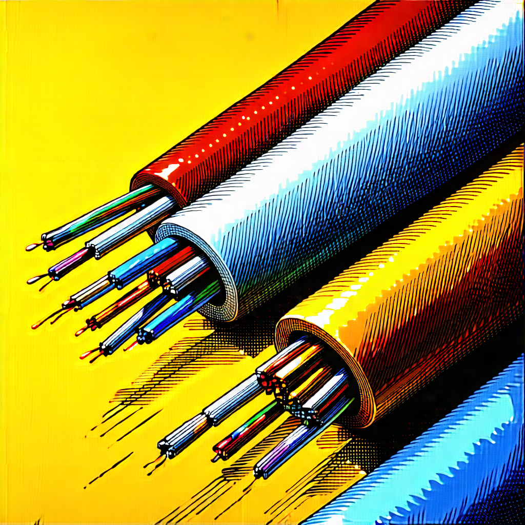 Tech Ink Drawing: Close-up Of Fiber Optic Cables With There Three