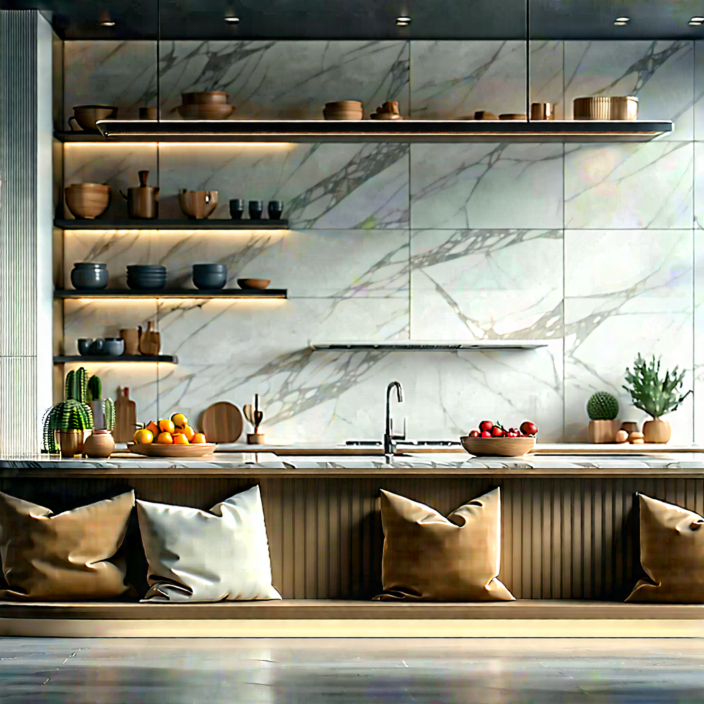 Lifestyle Low Poly: (modern:1.17) Kitchen With Comfortable Textiles With Large Kitchen