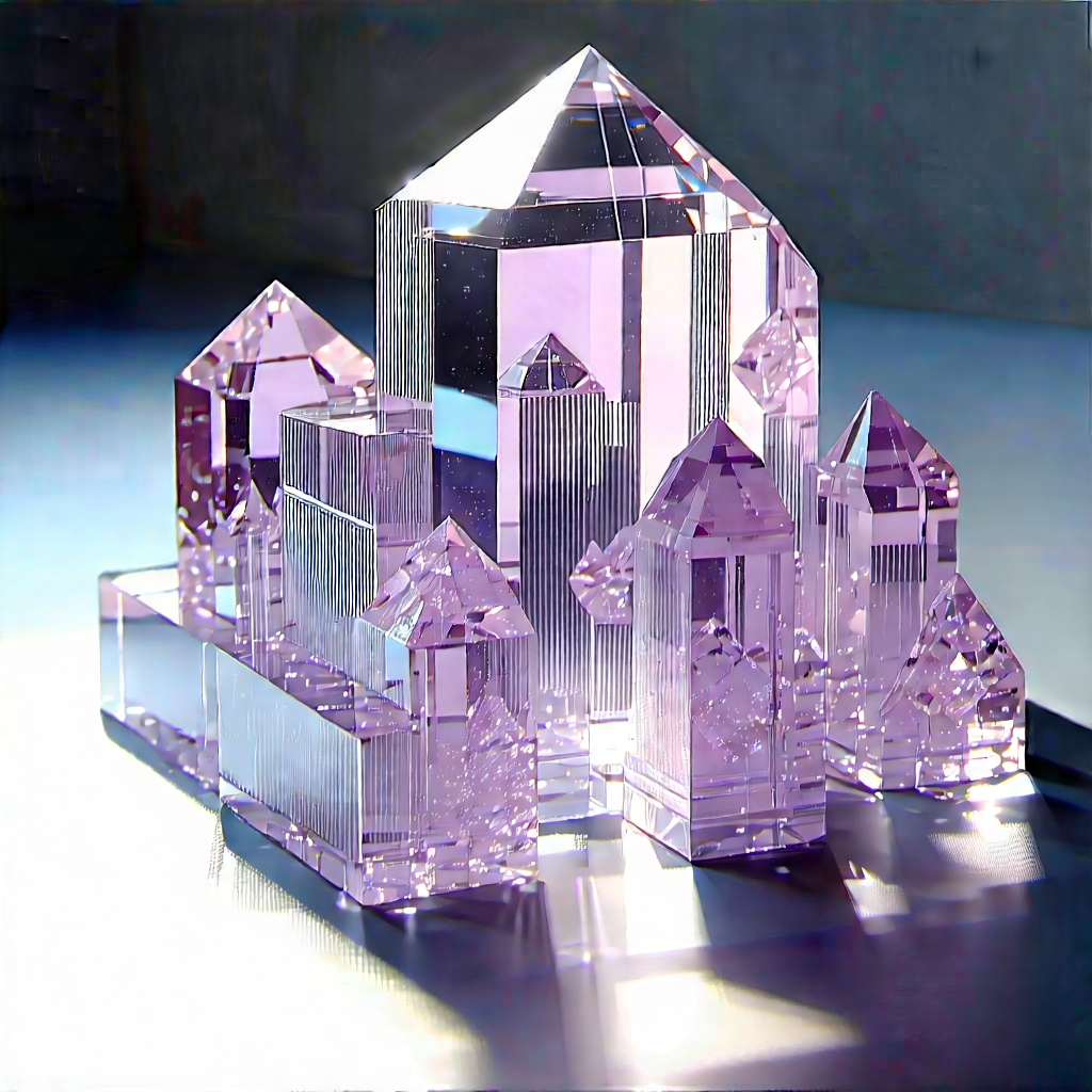 Abstract Flat Design: Crystal Construction With Dimension With Purple Crystal