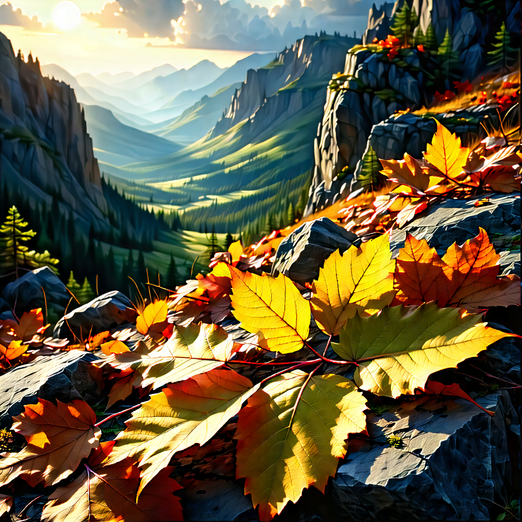 Nature Infographic Style: Autumn Leaves In Rocky Terrain With Painting Beautiful