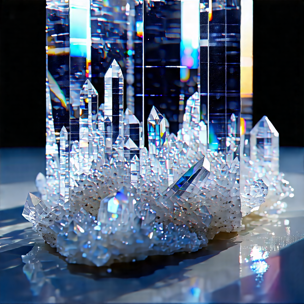Abstract Holographic Art: Crystal Installation With Rhythm With Large, Clear