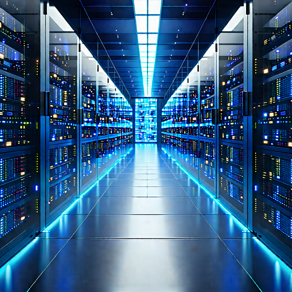 Tech Blender Artwork: Server rack with data streams