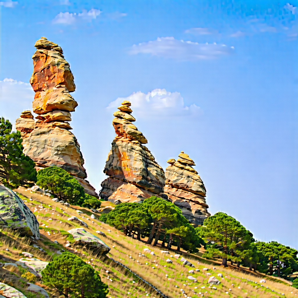 Nature Hdr Photography: Rock Formation In Summer With Beautiful Landscape