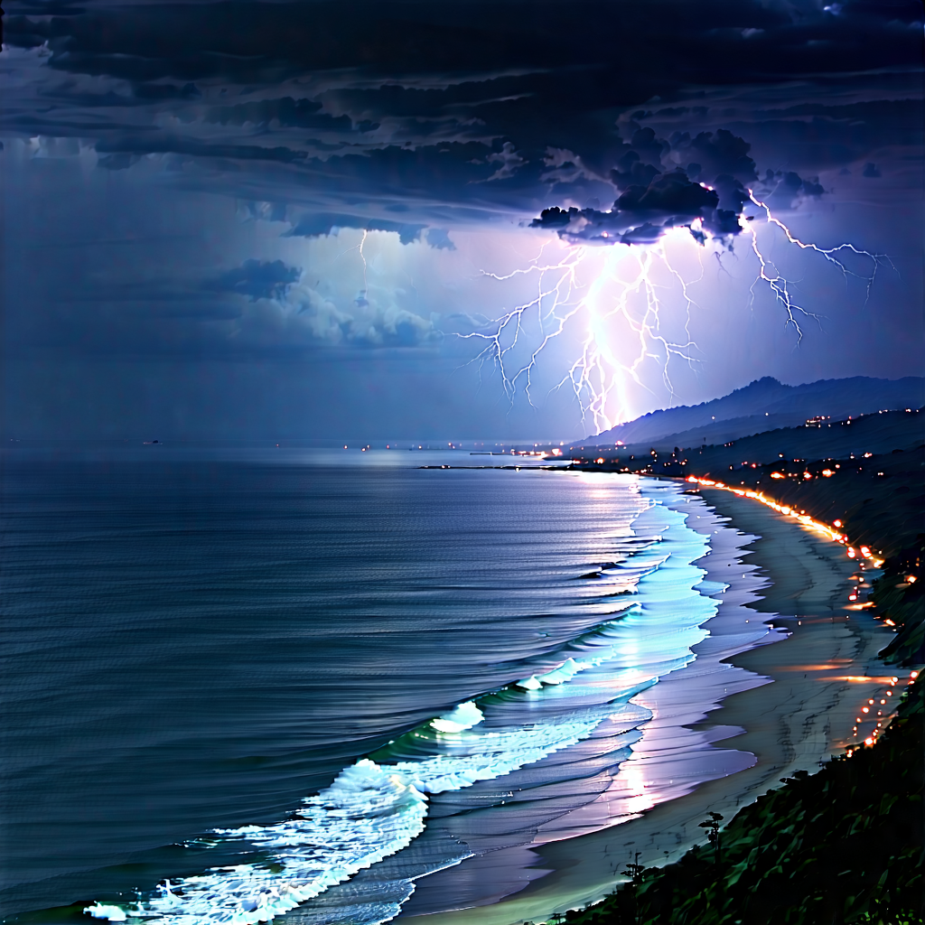Nature Aerial Photography: Lightning Over Coastline With Captures Beautiful