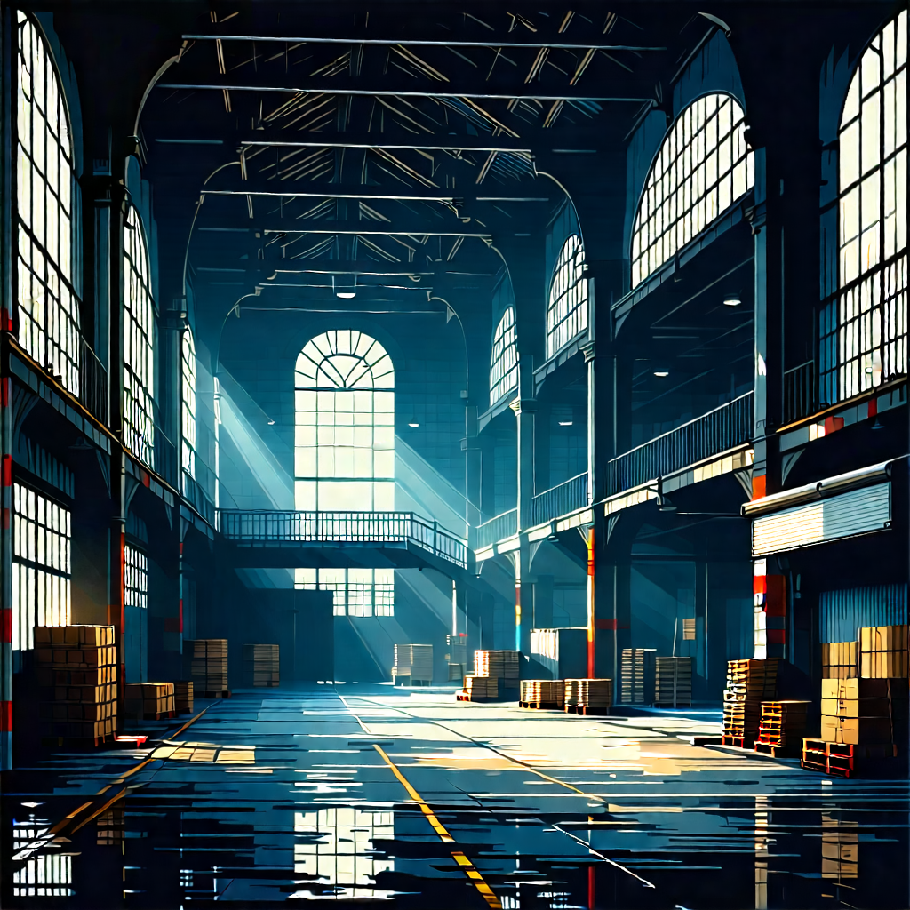 Urban Linocut Print: Converted Warehouse With Dramatic Lighting With Image, There