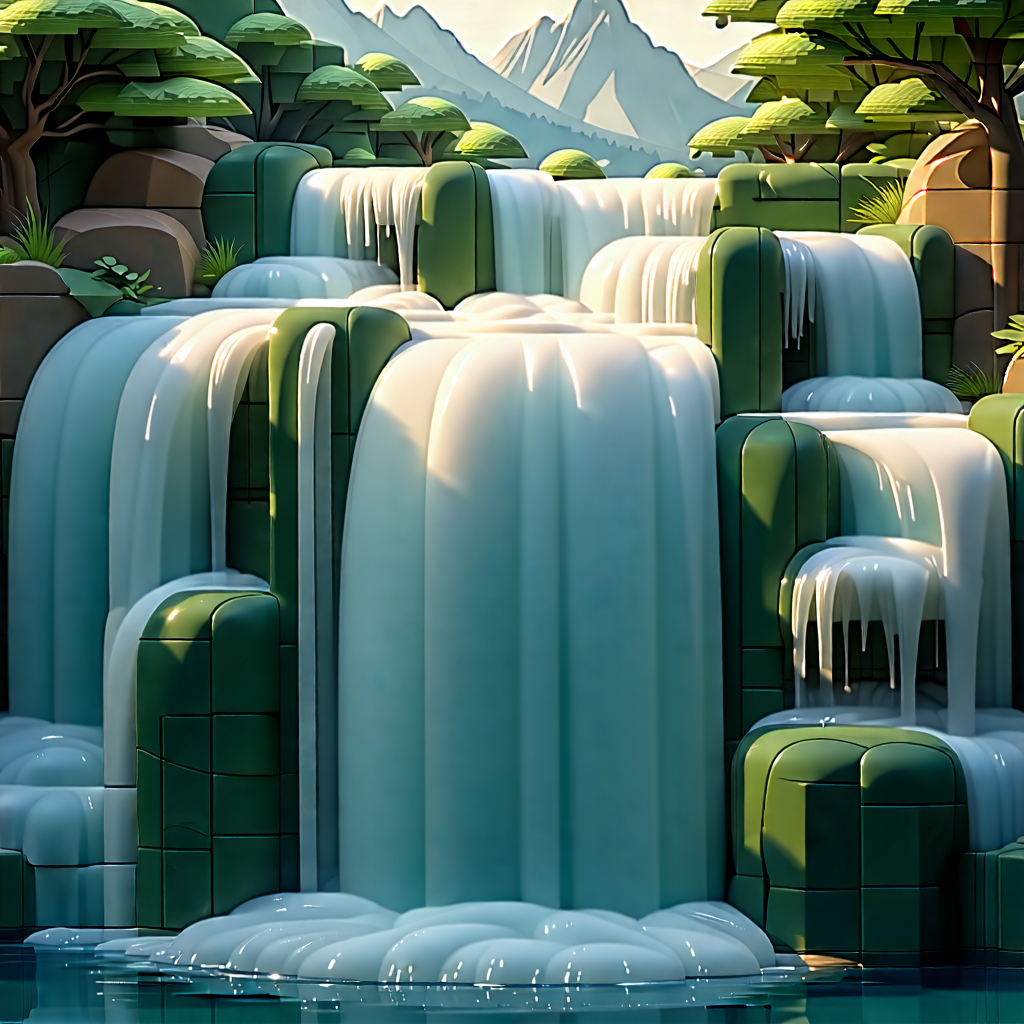 Nature Blender Artwork: Waterfall In Summer With Large, Colorful