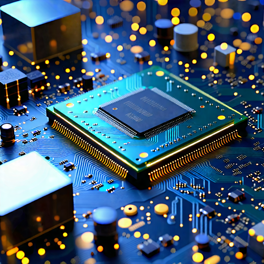 Tech Digital Art: Circuit board with digital particles