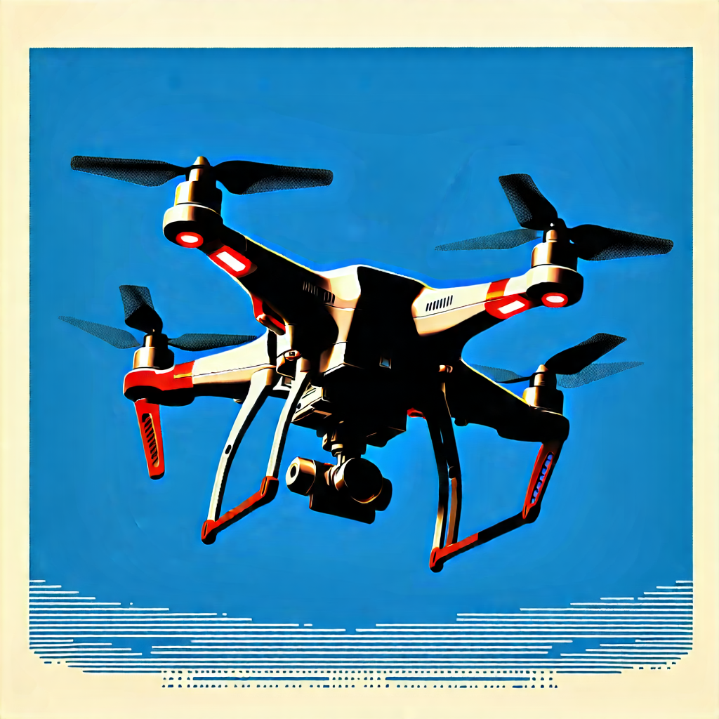 Tech Linocut Print: Drone with user interface