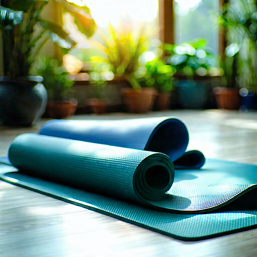 Lifestyle Tilt-Shift Photography: Wellness scene with yoga mat and plants