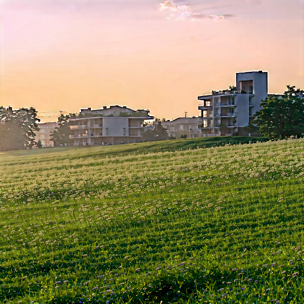 Nature Architectural Photography: Meadow During Golden Hour With Large, Lush
