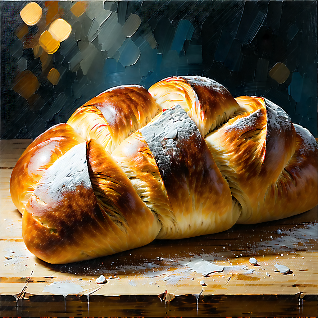 Lifestyle Gouache Painting: Artisanal Bread Prepared With Artistic Presentation With Large Loaf