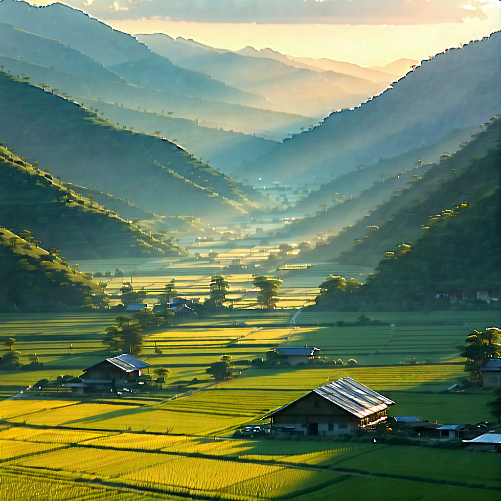 Nature Product Photography: Valley During Golden Hour With Large, Lush