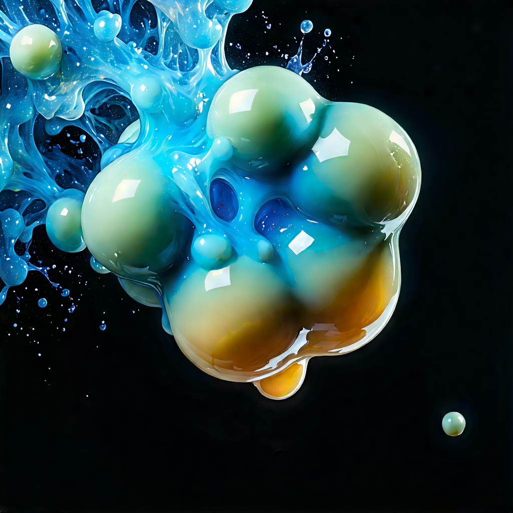 Abstract Acrylic Painting: Macro View Of Chemical Reaction With Blue Yellow