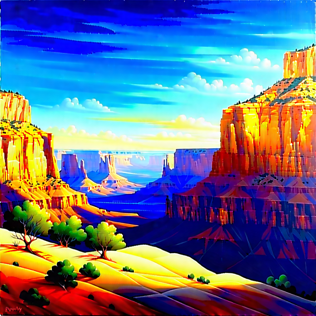 Nature Acrylic Painting: Clear Sky Over Canyon Floor With Painting Beautiful