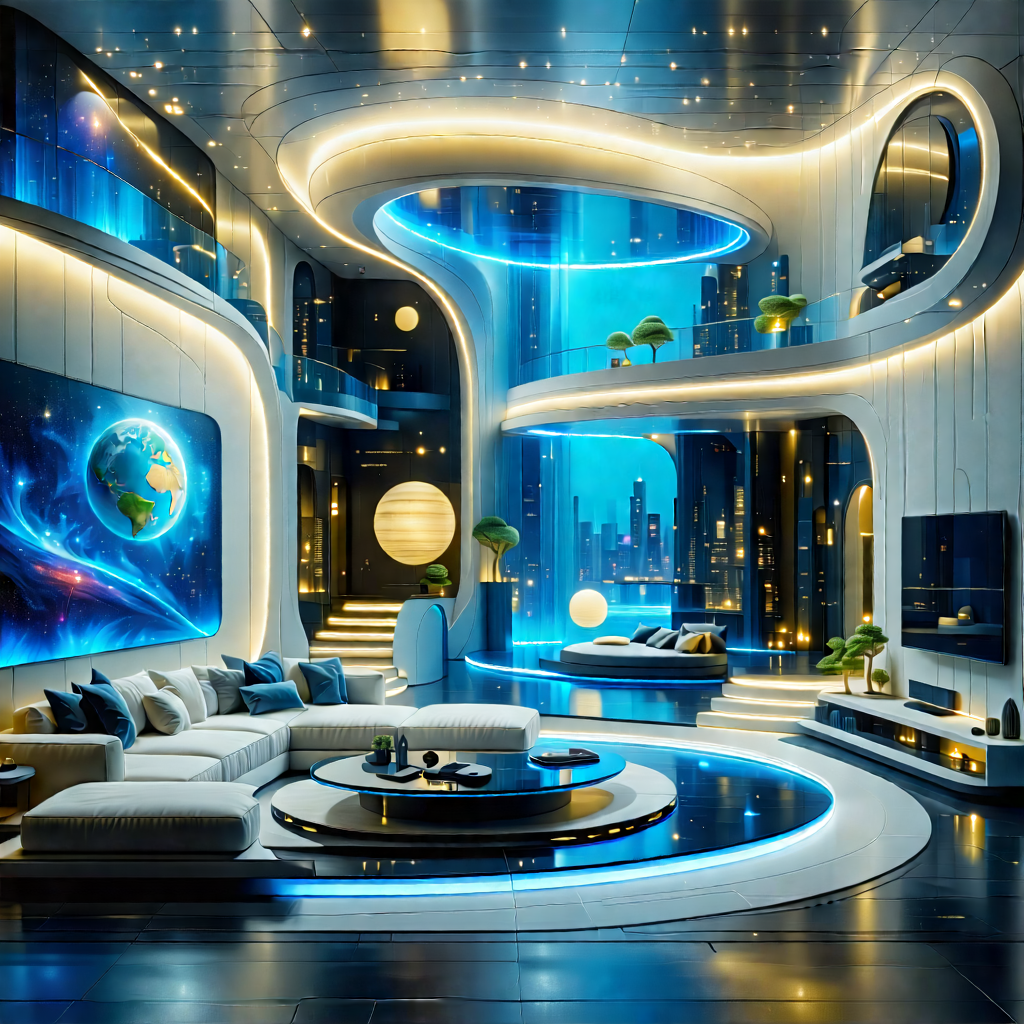 Tech Oil Painting: Futuristic Smart Home With Futuristic Living