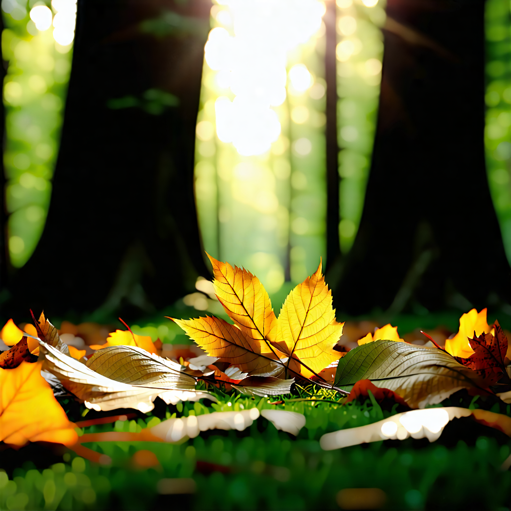 Nature Cinema 4D: Autumn leaves in sunlit clearing