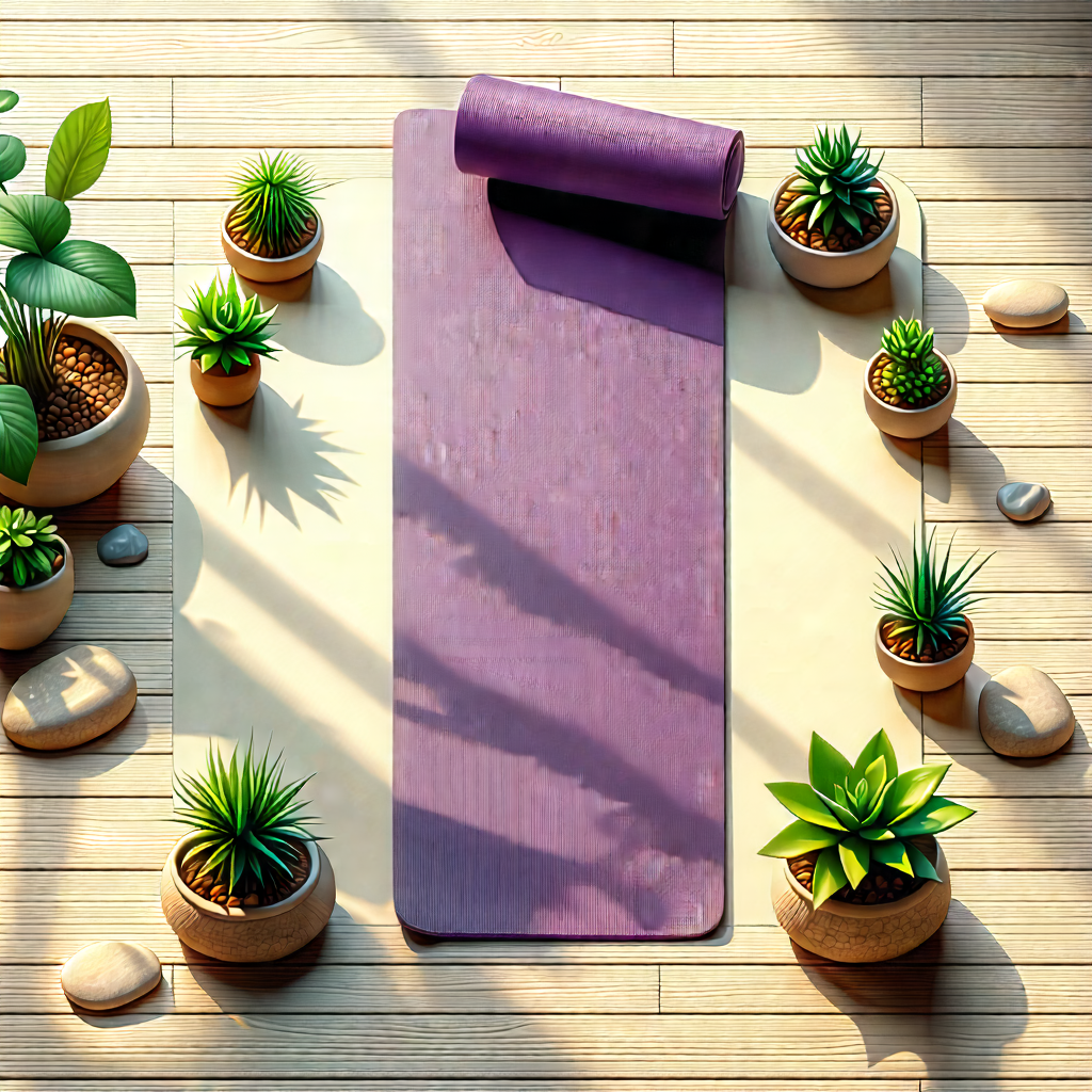 Lifestyle Isometric Design: Wellness Scene With Yoga Mat And Plants With Purple Yoga