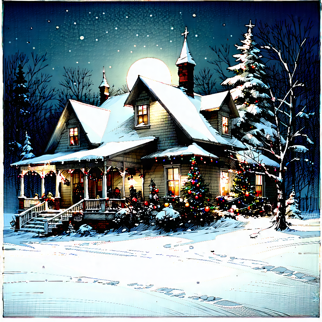 Lifestyle Etching: Holiday Celebration During Winter With Beautifully Decorated