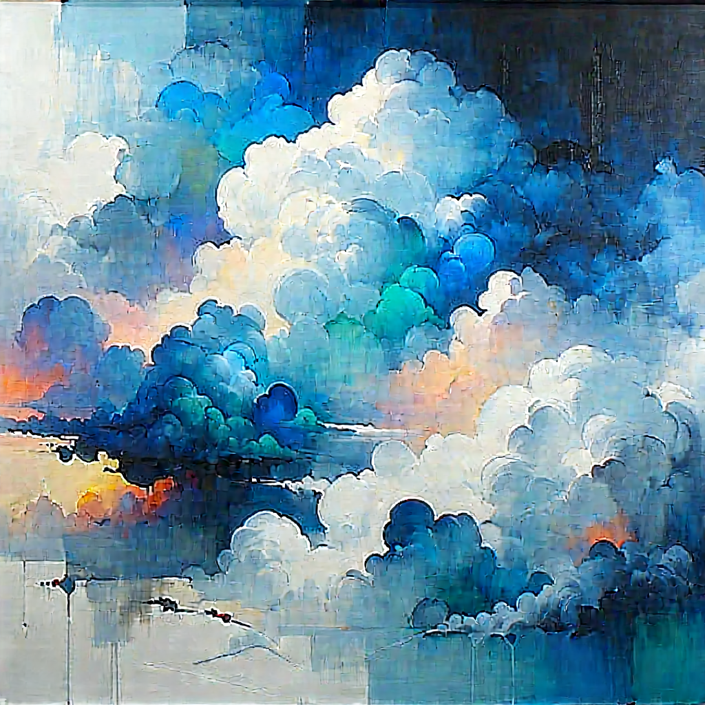 Tech Gouache Painting: Cloud computing visualization