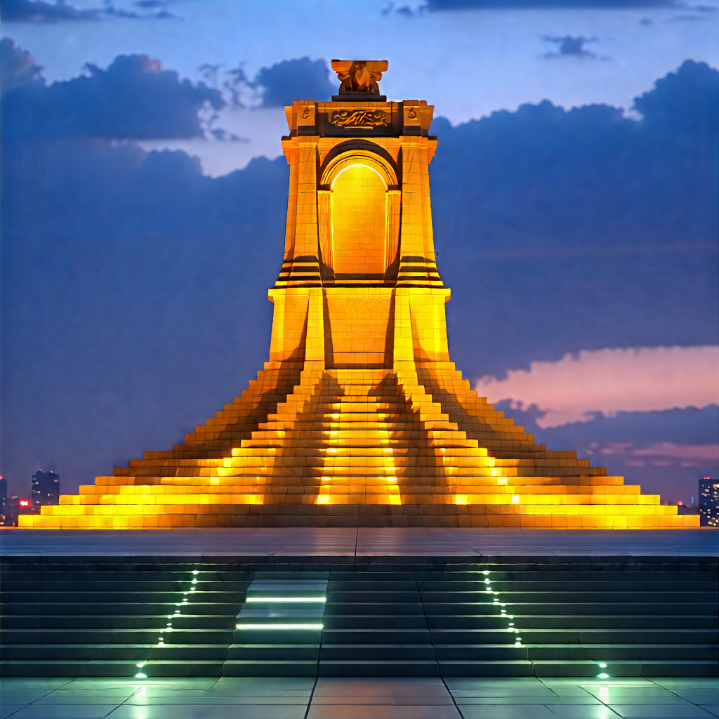 Urban Low Poly: Historic Monument With City Lights With Large, Ornate
