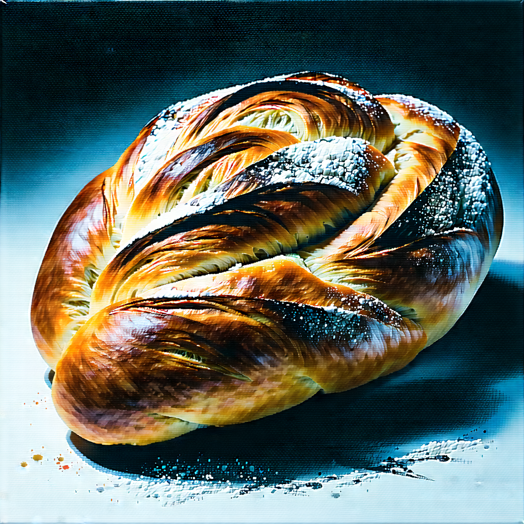 Lifestyle Charcoal Drawing: Artisanal Bread Prepared With Seasonal Produce With Large, Golden-brown
