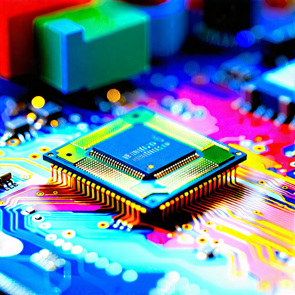 Tech Watercolor Painting: Close-up of microprocessor