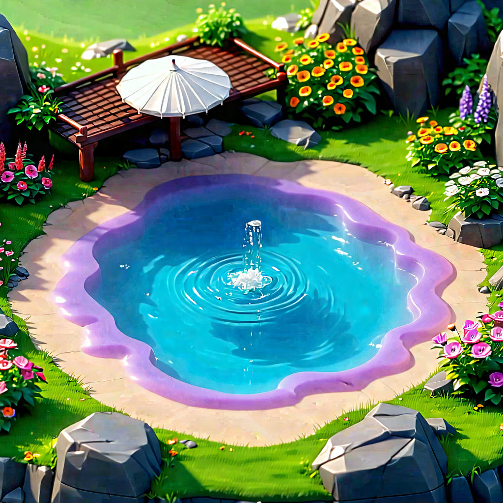 Nature Isometric Design: Hot spring surrounded by wildflowers