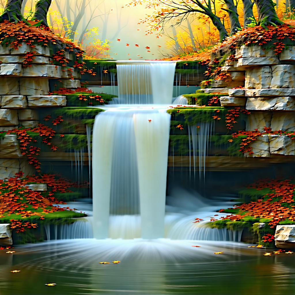 Nature Long Exposure Photography: Waterfall in autumn colors