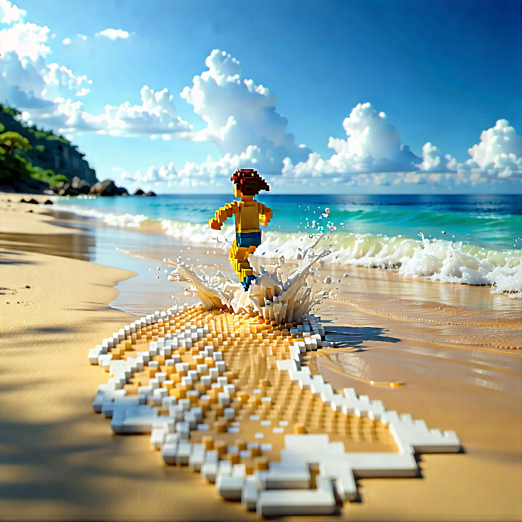 Lifestyle Voxel Art: Running In Beach With Lego Figure