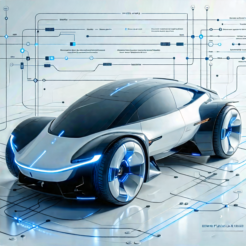 Tech Diagram Style: Innovative Electric Vehicle Design With Futuristic Drawing