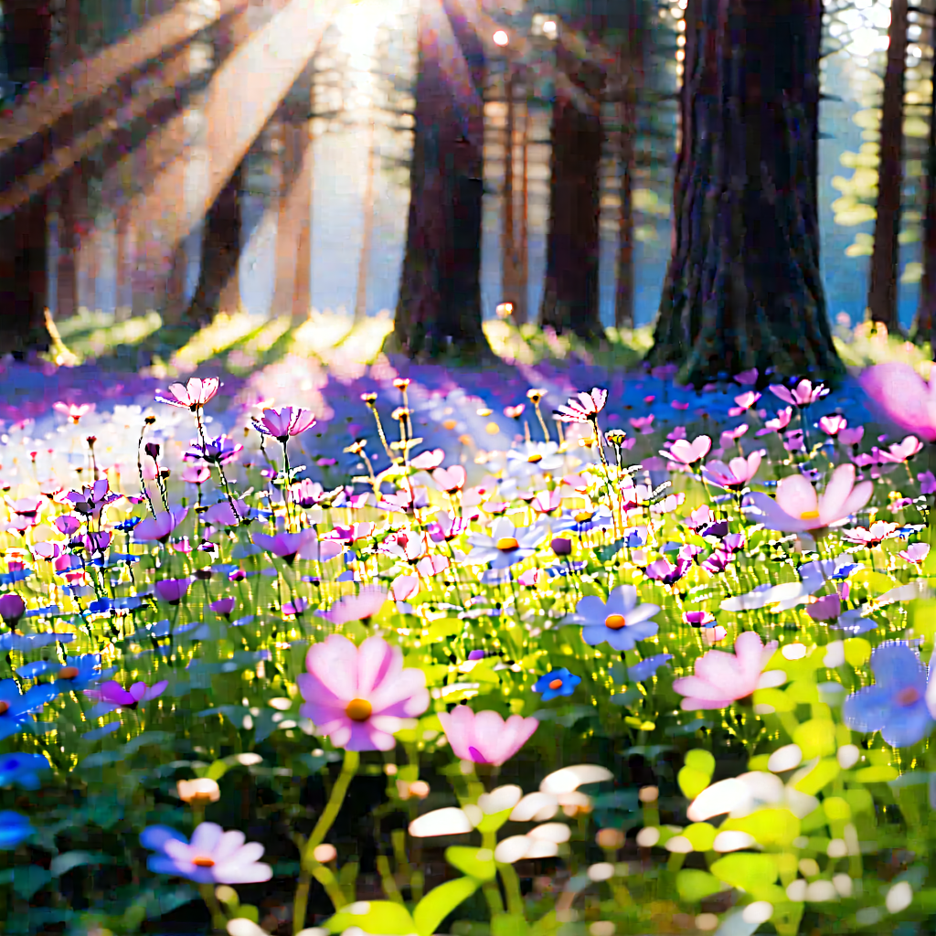 Nature Matte Painting: Wildflowers in sunlit clearing