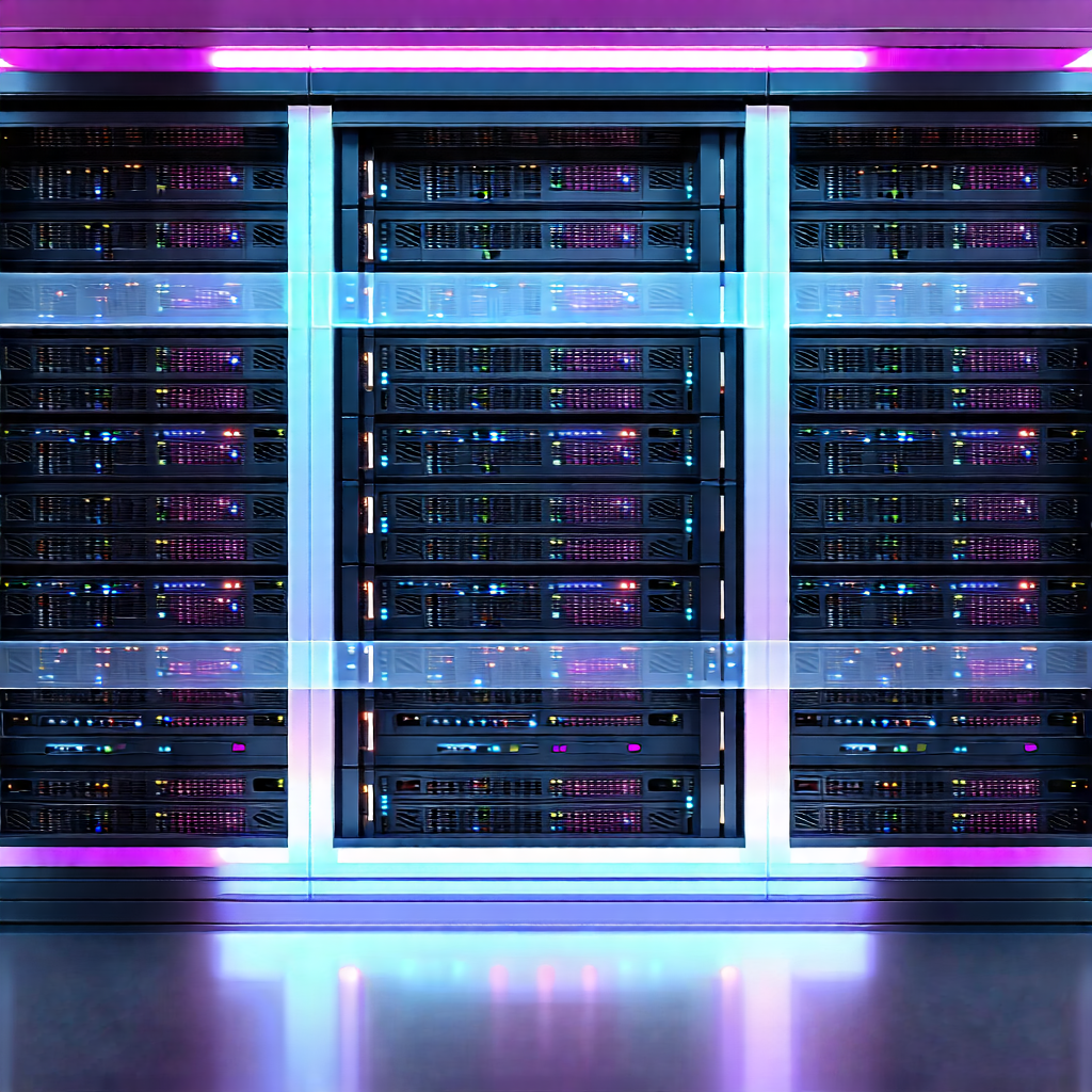 Tech Pastel Drawing: Server Rack With Holographic Projection With Image, There