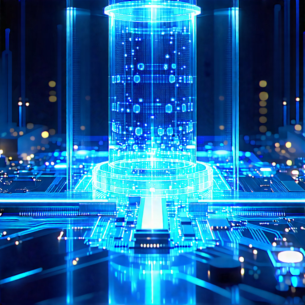 Tech Cinema 4D: Quantum computer with blue light glow