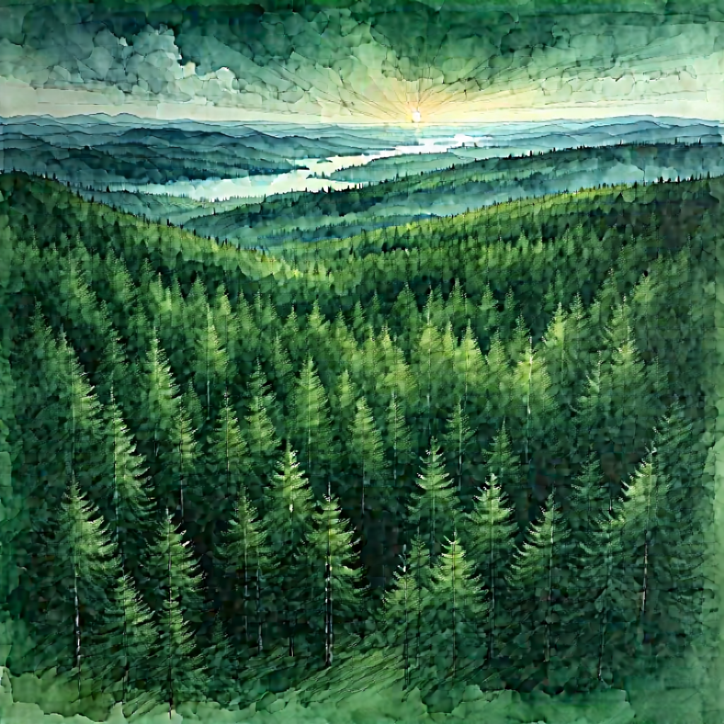 Nature Pencil Sketch: Aerial view of forest canopy