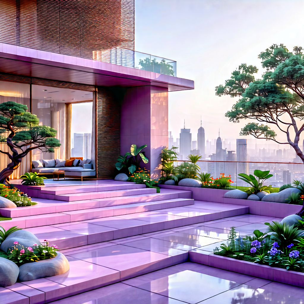 Lifestyle Commercial Photography: Balcony Garden With Minimalist Decor With Large, Modern-looking