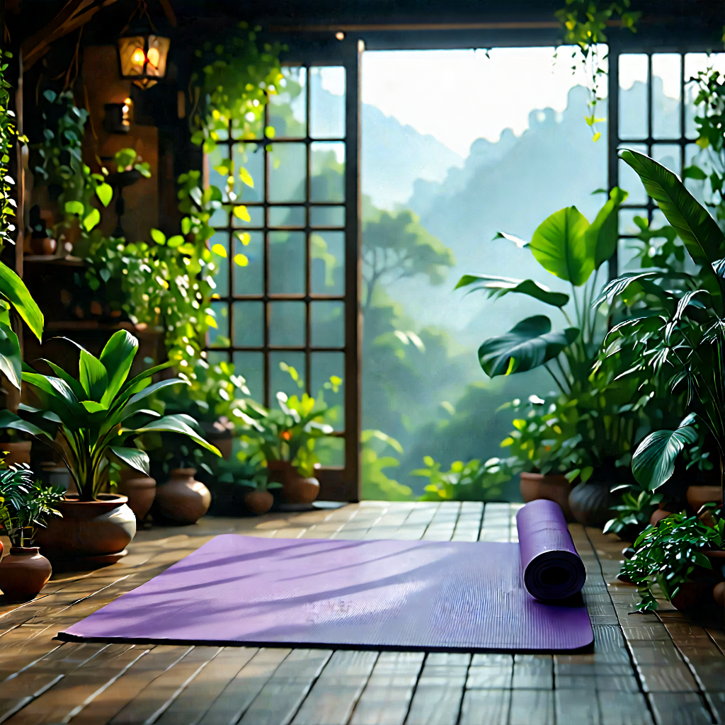 Lifestyle Landscape Photography: Wellness Scene With Yoga Mat And Plants With Image, There