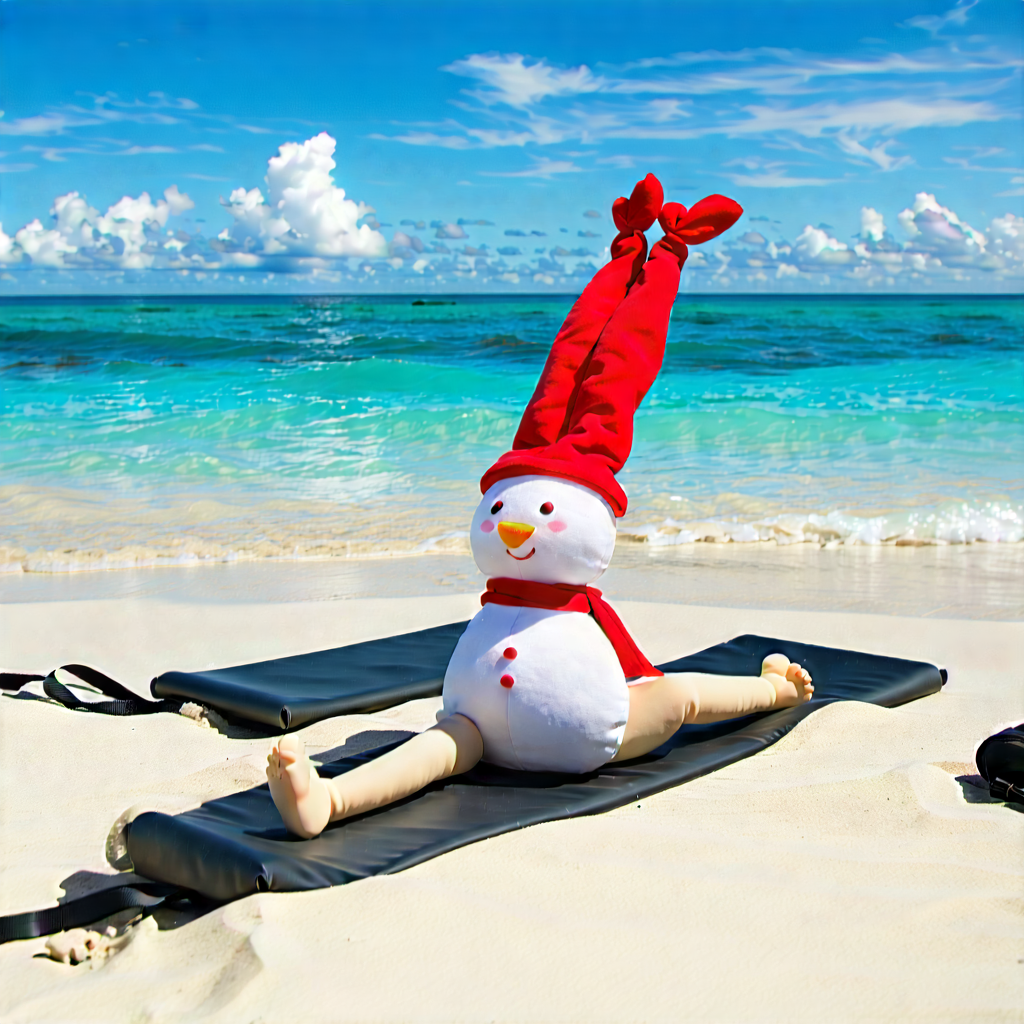 Lifestyle Product Photography: Pilates In Beach With Snowman Sitting