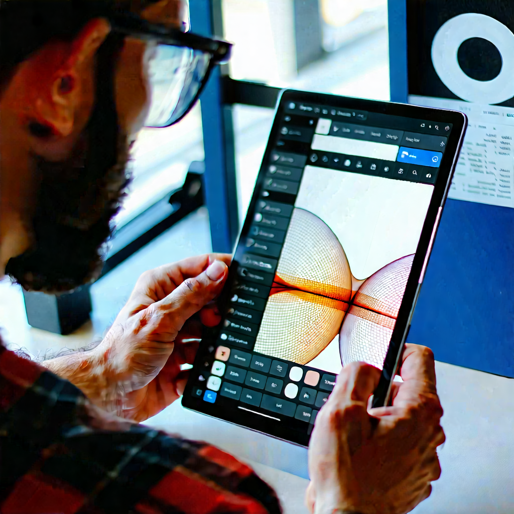Business Hdr Photography: Tech professional using (digital:1.37) tablet