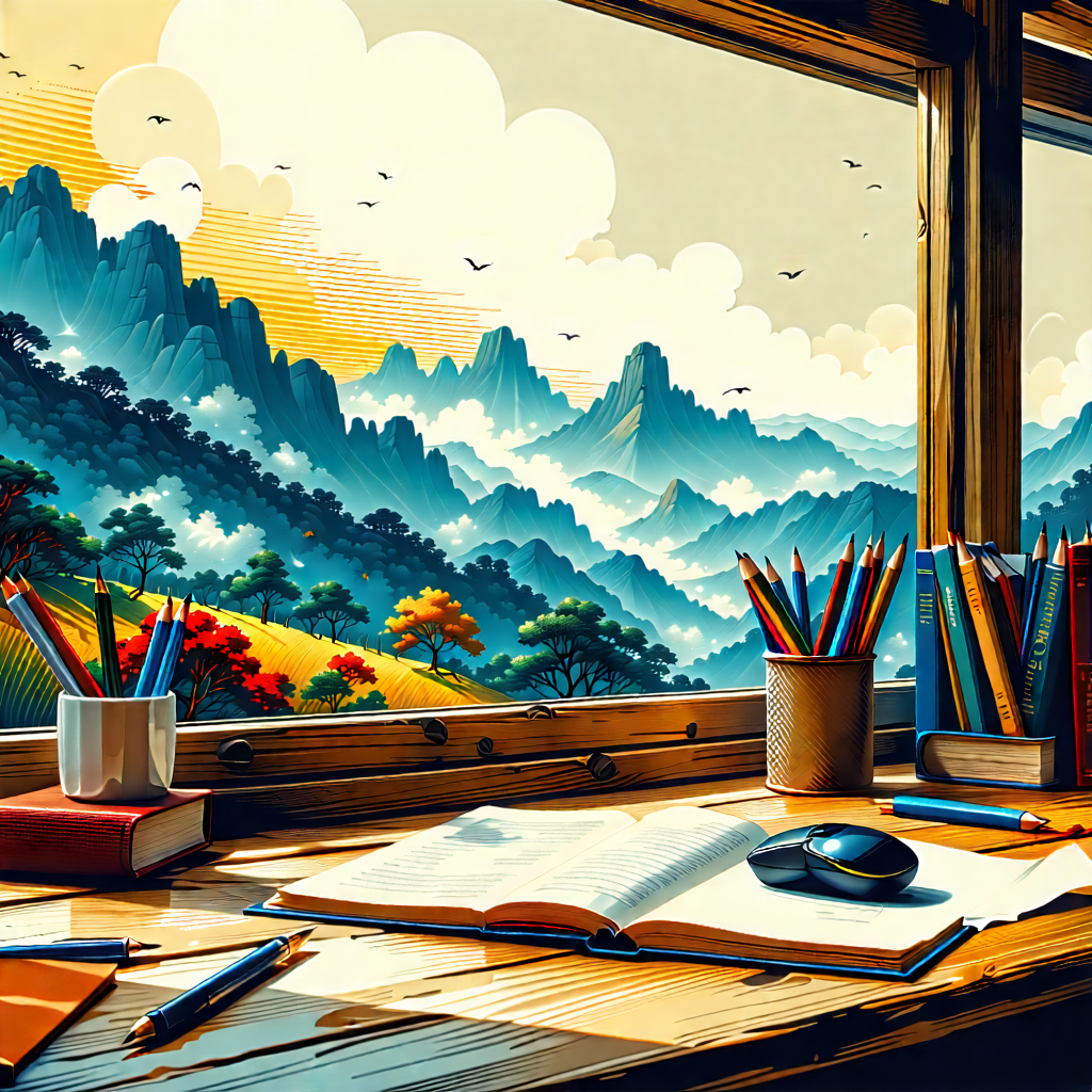 Lifestyle Woodcut Print: Home Office With Comfortable Textiles With Image, There