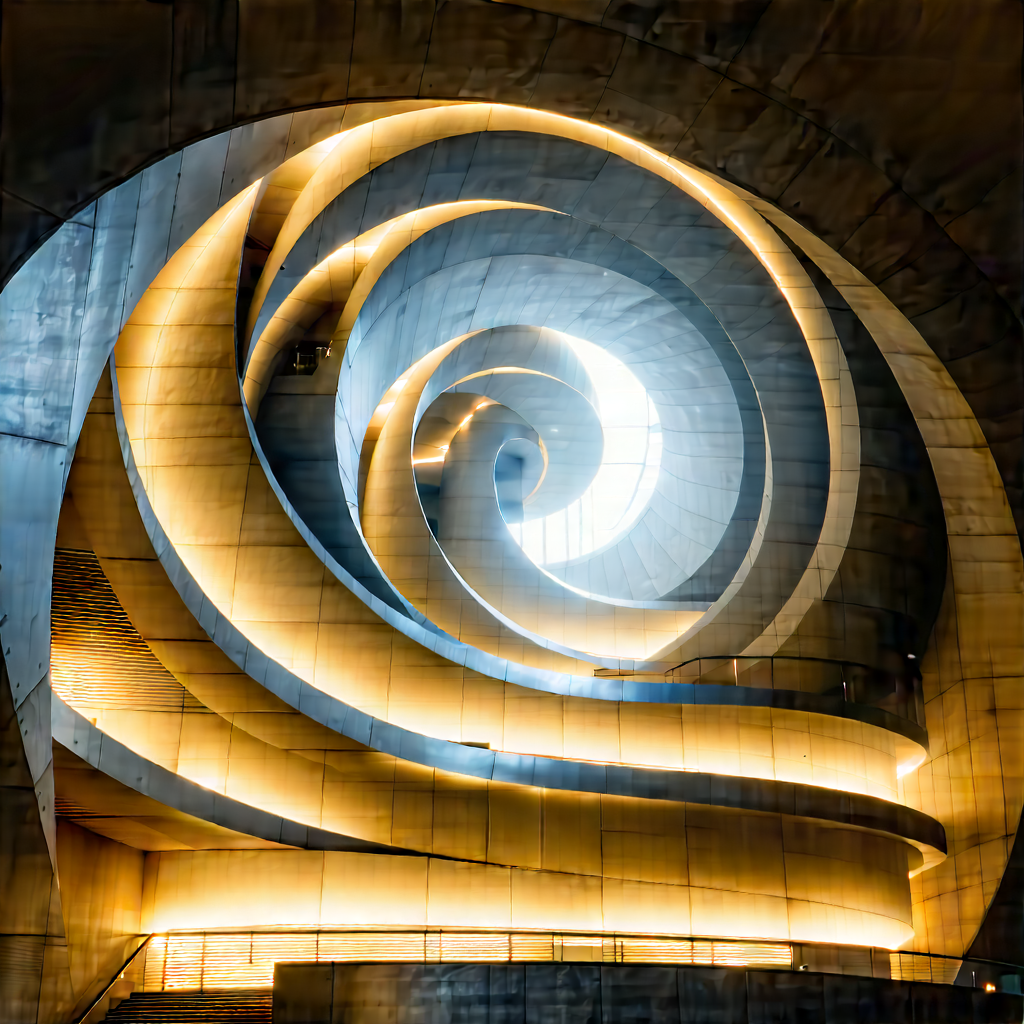Abstract Architectural Photography: Spirals With Luminous Edges With Image, There