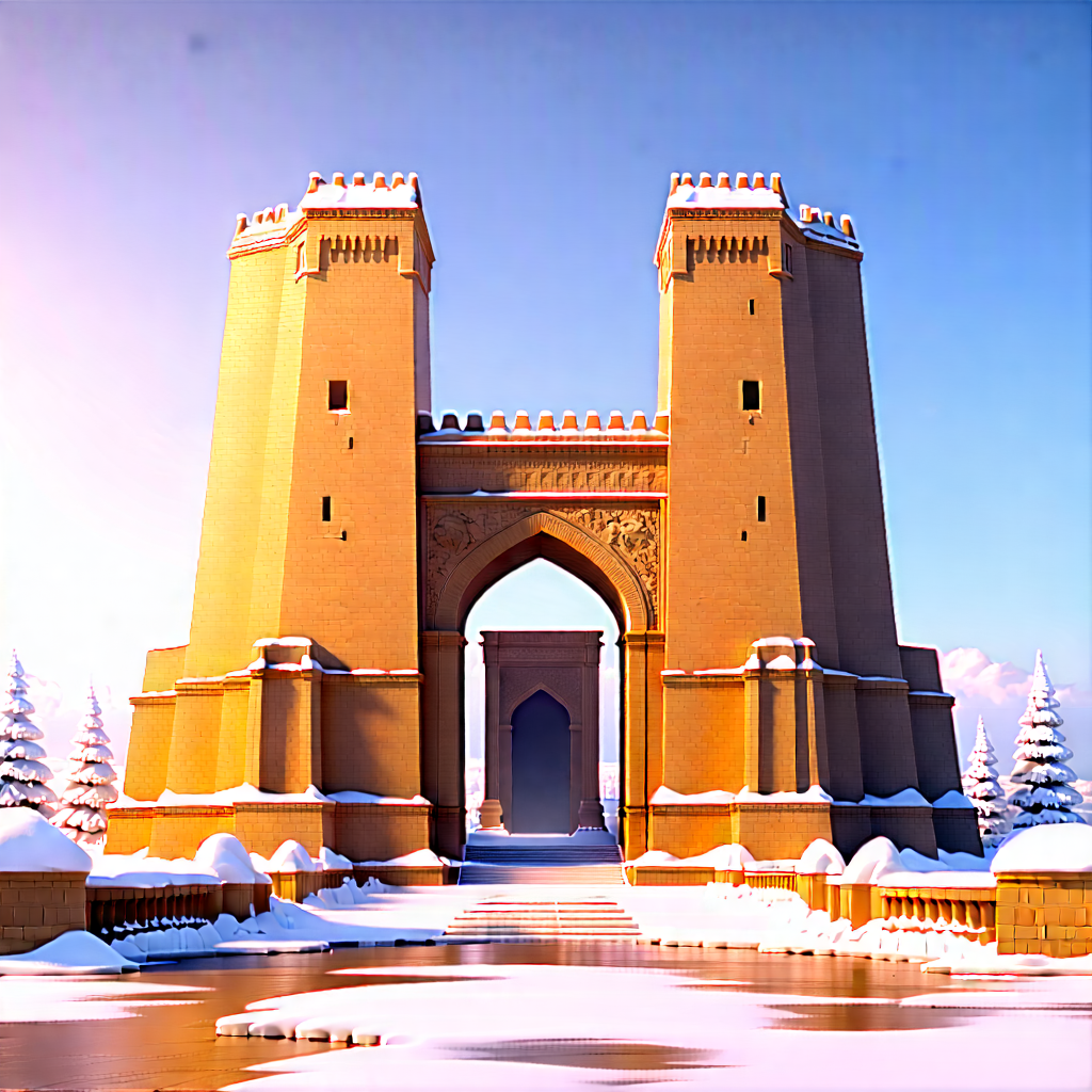Urban 3d Render: Historic Monument With Snow Covering With Large, Intricately