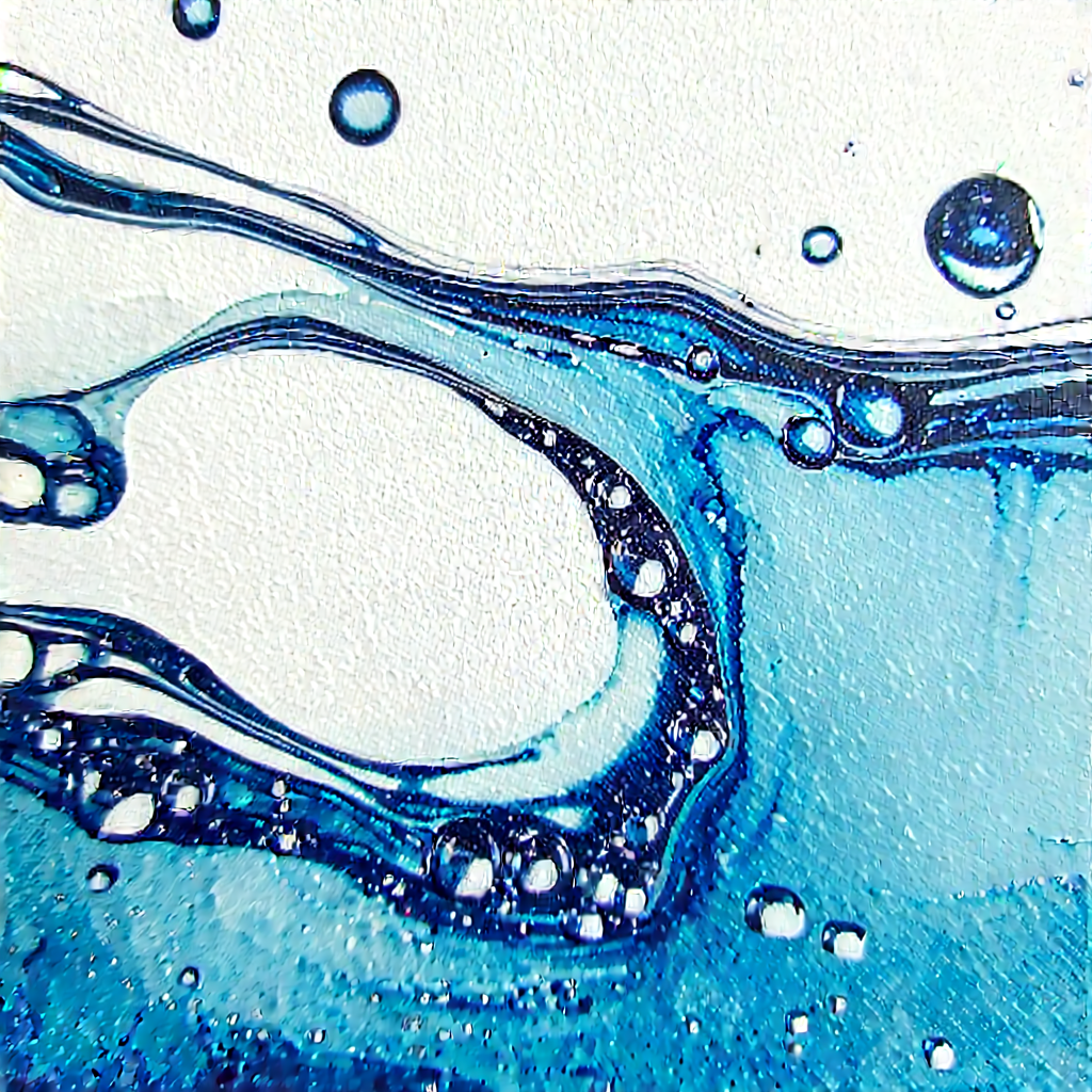 Abstract Watercolor Painting: Macro View Of Liquid Interface With Blue White