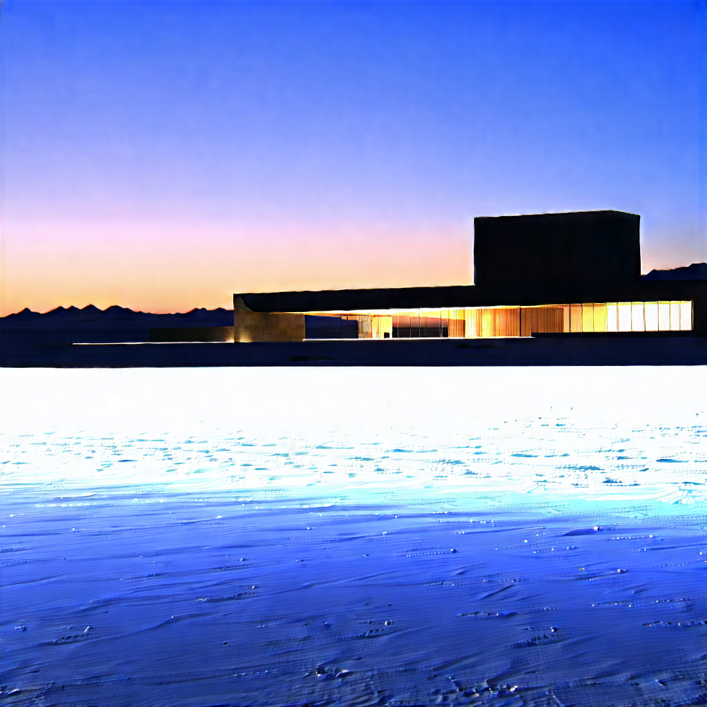 Nature Architectural Photography: Desert (landscape:1.26) During Blue Hour With Large, Modern