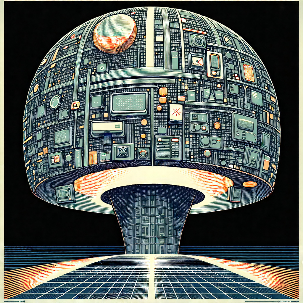 Tech Linocut Print: Innovative Communication Tool Design With Large, Futuristic-looking