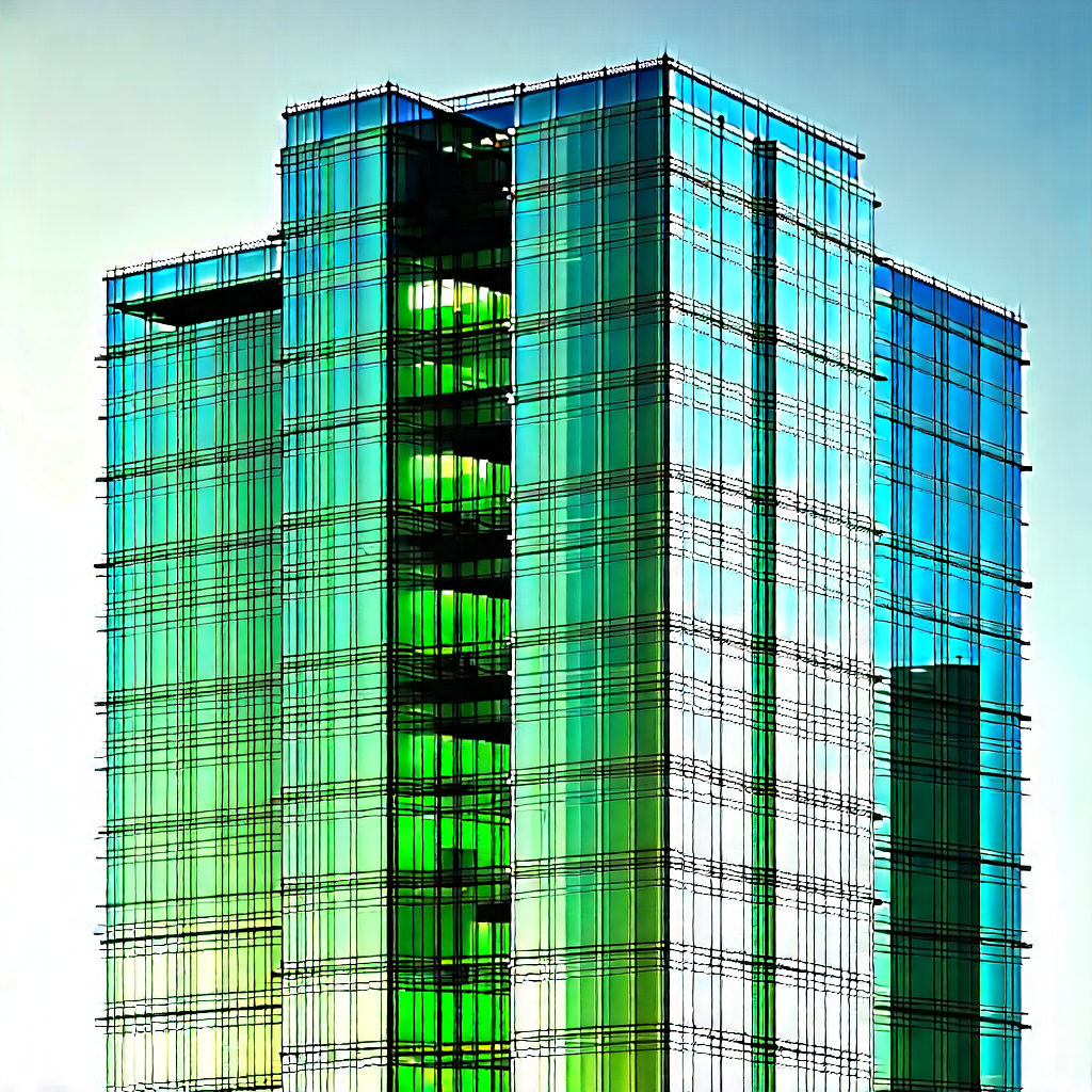 Urban Concept Art: Glass Office Tower With Reflective Glass With Large Building